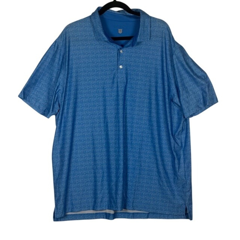Hickey Freeman Golf Mens XXL Blue‎ Swirl Pattern Performance Polo Short Sleeve